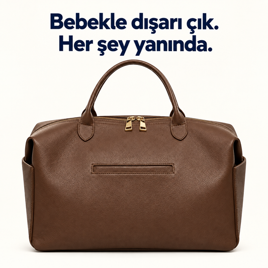 Bebekle dışarı çık. Her şey yanında. Kahverengi Dekraf anne bebek bakım çantası