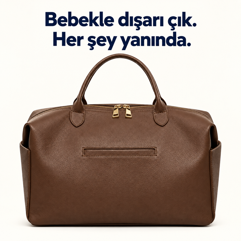 Bebekle dışarı çık. Her şey yanında. Kahverengi Dekraf anne bebek bakım çantası