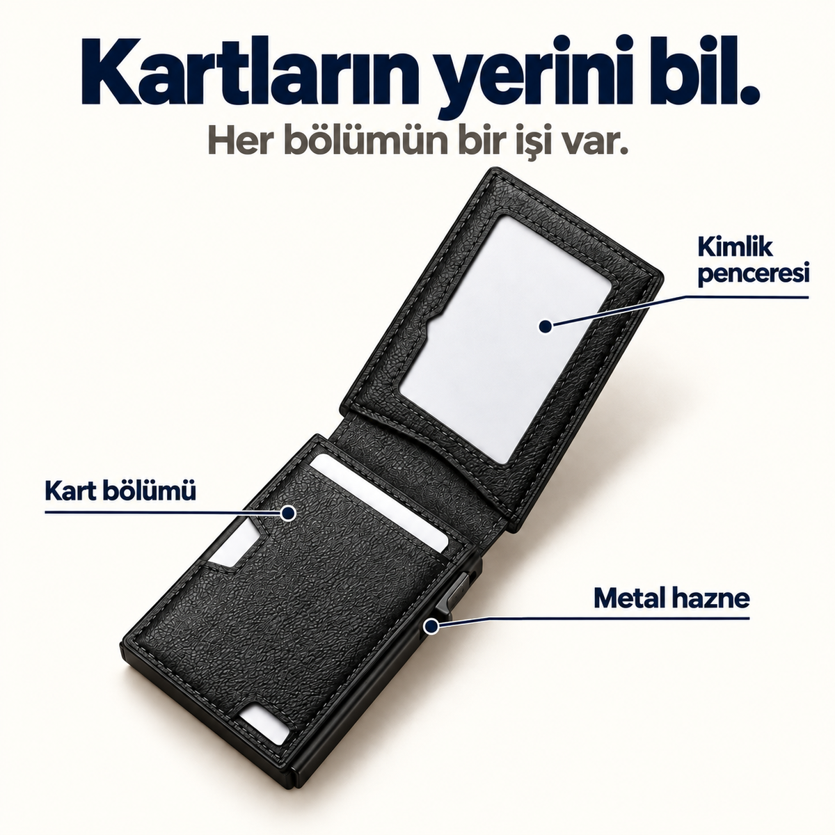 Kartların yerini bil. Kimlik penceresi, kart bölümü ve metal hazne