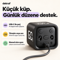 Pomodoro küpünün USB-C şarj, titreşim veya ses ve manuel süre ayarı özellikleri